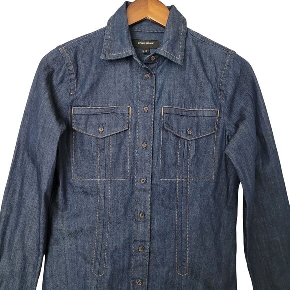 Banana Republic Denim Shirt Womens Size 2 Dark Blue Button Up Cotton NWT - Picture 3 of 5